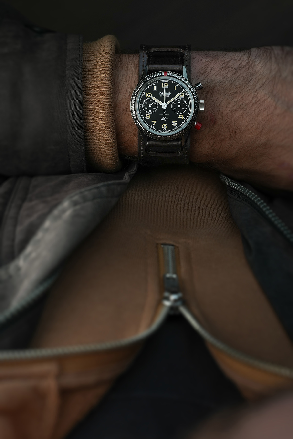 Hanhart 417 ES Steve McQueen Limited Edition No. 1 am Lederarmband